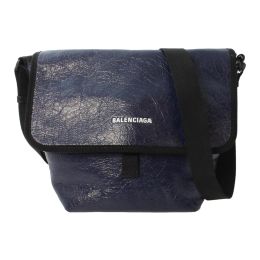 Balenciaga Flap Messenger Bag in Arena Lamb Leather - Blue