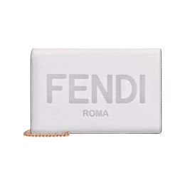 Fendi "Roma Ghiaia" Chain Wallet in Smooth White Calf Leather
