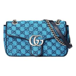 Gucci Shoulder Bag in Quilted Canvas/Marmont Leather - Blue
