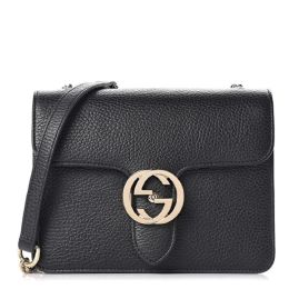 Gucci "GG" Interlocking Small Black Calf Leather Crossbody Bag