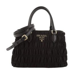 Prada Small Handbag in Tessuto Gaufre'/Ruching Nylon - Black