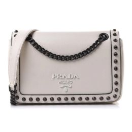 Prada Pattina White Crossbody Bag in Studded Glace Calf Leather