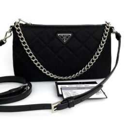 Prada Black Crossbody Bag w/ a Chain in Quilted Tessuto Nylon