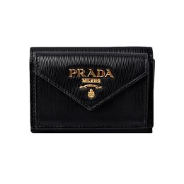 Prada Envelope Trifold Wallet in Vitello Move Calf Leather - Black