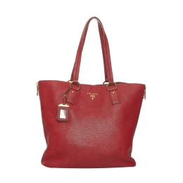 Prada Side Zipper Tote Bag in Vitello Daino Calf Leather - Red