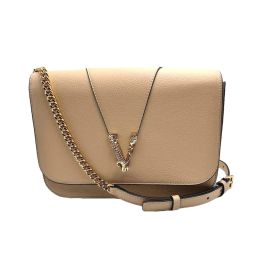 Versace “Virtus” Crossbody Bag in Pebbled Calf Leather - Beige