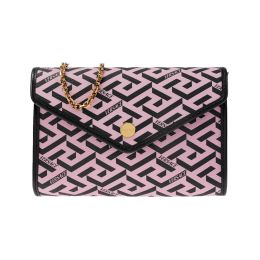 Versace "La Greca" Pink/Black Textured Canvas Crossbody Bag