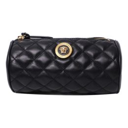 Versace "Medusa" Cosmetic Bag in Quilted Lamb Leather - Black