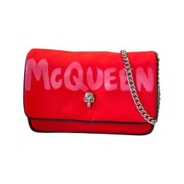 Alexander McQueen “Graffiti Skull” Shoulder Bag in Soft Nylon (Please choose color: Poppy Red)