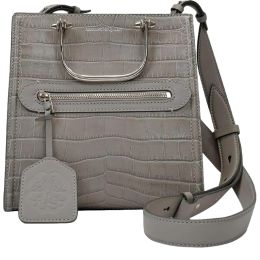 Alexander McQueen "The Short Story" Croc E Leather Satchel (Please choose color: Gray or Grey)