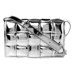 Bottega Veneta Cassette Crossbody Bag in Padded Lambskin (Please choose color: Metallic Silver)