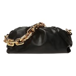 Bottega Veneta Chain Shoulder Bag in Supple Calf Leather (Please choose color: Classic Black)