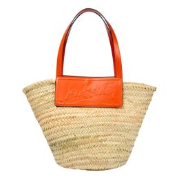 Christian Louboutin "Loubishore" Leather Trim Woven Tote Bag (Please choose color: Orange)
