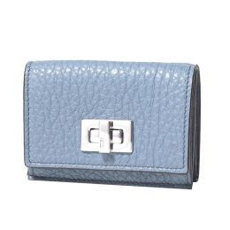 Fendi Men’s Micro Trifold Wallet in Supple Selleria Calf Leather (Please choose color: Sky Blue)