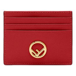 Fendi “F” Logo Pocket-Size Card Case/Wallet in Calf Leather (Please choose color: Fragola Red)