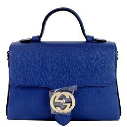 Gucci "Interlocking GG" Shoulder Bag in Luxurious Calf Leather (Please choose color: Caspian Blue)