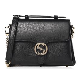 Gucci "Interlocking GG" Shoulder Bag in Luxurious Calf Leather (Please choose color: Classic Black)