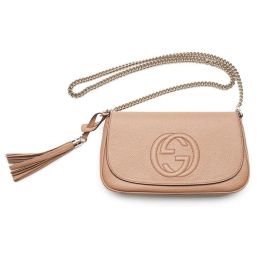 Gucci "Soho Disco" GG Chain Crossbody Bag in Calf Leather (Please choose color: Camelia Beige)