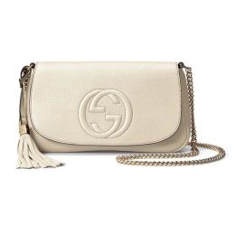 Gucci "Soho Disco" GG Chain Crossbody Bag in Calf Leather (Please choose color: Ivory)