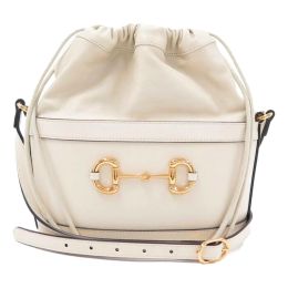 Gucci "1955 Horse Bit" Drawstring Textured Leather Bucket Bag (Please choose color: White)