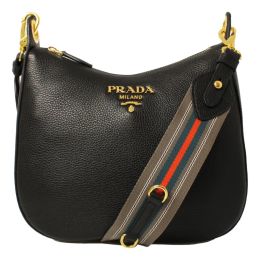 Prada Vitello Calf Leather Shoulder Bag w/ Nylon Web Strap (Please choose color: Classic Black)