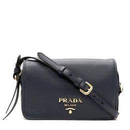Prada Flap Crossbody Bag in Posh Vitello Phenix Calf Leather (Please choose color: Baltico Blue)