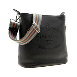 Prada Web Strap Bucket Bag in Vitello Phenix Calf Leather (Please choose color: Classic Black)