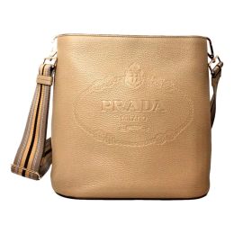Prada Web Strap Bucket Bag in Vitello Phenix Calf Leather (Please choose color: Cameo Beige)