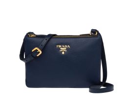 Prada Crossbody Bag in Supple Vitello Phenix Calf Leather (Please choose color: Navy Blue)