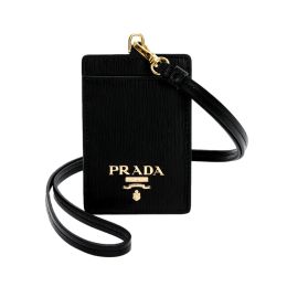 Prada ID/Cardholder Lanyard in Soft Vitello Move Calf Leather (Please choose color: Classic Black)