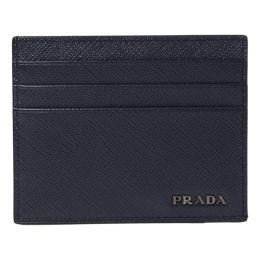 Prada Men’s Credit Card Wallet in Supple Saffiano Calf Leather (Please choose color: Baltico Blue)