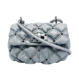 Valentino Garavani Spike Me Small Calf Leather Crossbody Bag (Please choose color: Gray or Grey)