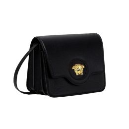 Versace "La Medusa" Crossbody Bag in Pebbled Calf Leather (Please choose color: Classic Black)