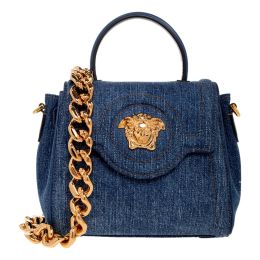 Versace "La Medusa" Top Handle Bag in Denim or Calf Leather (Please choose color: Blue Denim)