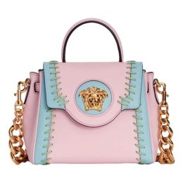 Versace "La Medusa" Top Handle Bag in Denim or Calf Leather (Please choose color: Pink & Blue)