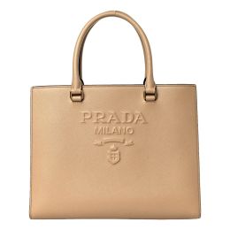 Prada Medium Logo Embossed Handbag in Safiano Calf Leather