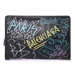 Balenciaga "Bazar Graffiti" Pouch in Arena Leather - Multicolor