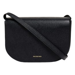 Balenciaga "Ville Day" Grained Calf Leather Shoulder Bag - Navy