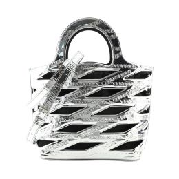 Balenciaga “Neo“ Satchel in Emb. Patent Leather - Metallic Silver