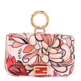Fendi "Nano Charm" Crossbody Bag in Satin - Pink Floral Pattern