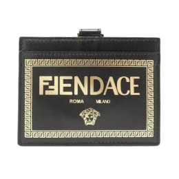 Fendi “Fendace” Card Case Lanyard Wallet in Black Calf Leather