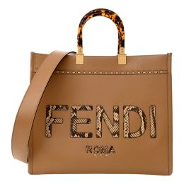 Fendi “Sunshine” Large Tote in Calf Leather w/ Snake Print Logo