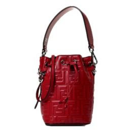 Fendi Embossed Leather Mon Tresor Bucket Bag - Fragola Red