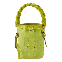 Fendi "Mon Tresor" Green Mini Canvas/Calf Leather Bucket Bag