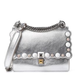 Fendi "Kan I" Scalloped Studded Shoulder Bag in Calf Leather