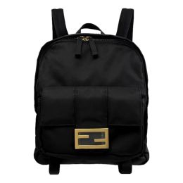 Fendi Baguette "FF" Logo Backpack in Smooth Nylon - Black