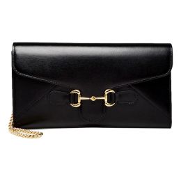 Gucci "1955 Horse Bit" Chain Wallet in Luxe Calf Leather - Black