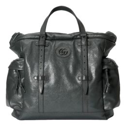 Gucci Drawstring Tote Bag in "GG" Tonal Logo Gray Calf Leather