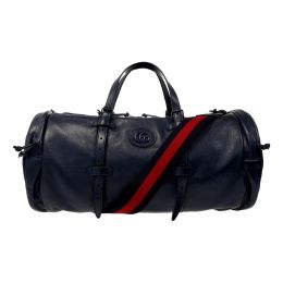 Gucci “GG” Logo Duffle Bag/Strap in Navy Blue Buffalo Leather