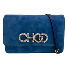 Jimmy Choo "Kalina" Plush Chain Wallet in Suede - Parrot Blue